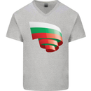 Curled Bulgaria Flag Bulgarian Day Football Mens V-Neck Cotton T-Shirt Sports Grey