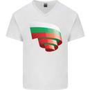 Curled Bulgaria Flag Bulgarian Day Football Mens V-Neck Cotton T-Shirt White
