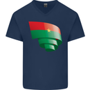 Curled Burkina Faso Flag Day Football Mens V-Neck Cotton T-Shirt Navy Blue