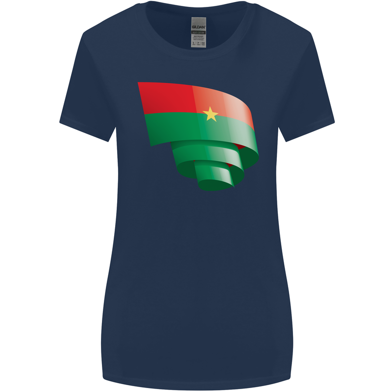 Curled Burkina Faso Flag Day Football Womens Wider Cut T-Shirt Navy Blue
