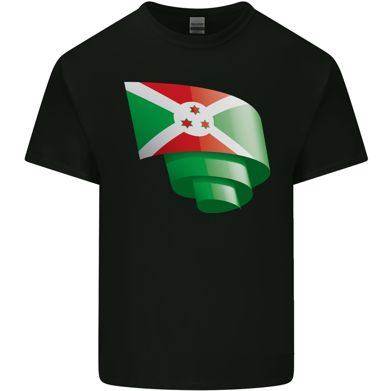 Curled Burundi Flag Burundians Day Football Mens Cotton T-Shirt Tee Top Black