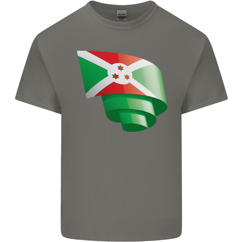 Curled Burundi Flag Burundians Day Football Mens Cotton T-Shirt Tee Top Charcoal
