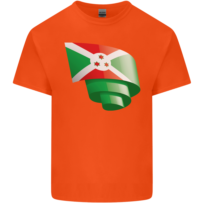 Curled Burundi Flag Burundians Day Football Mens Cotton T-Shirt Tee Top Orange
