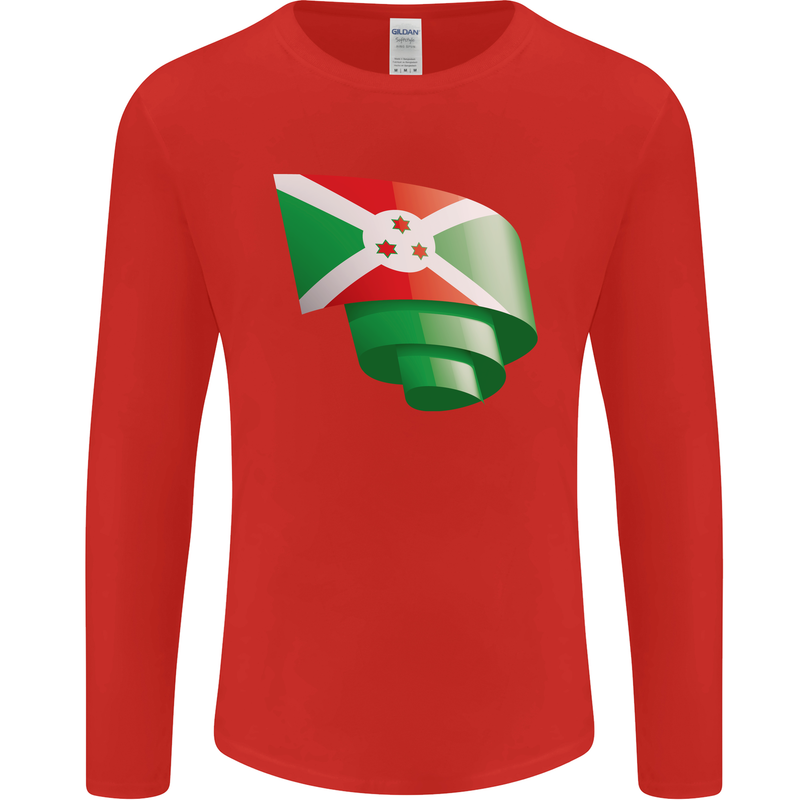 Curled Burundi Flag Burundians Day Football Mens Long Sleeve T-Shirt Red