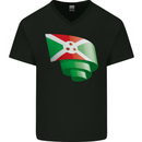 Curled Burundi Flag Burundians Day Football Mens V-Neck Cotton T-Shirt Black