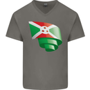 Curled Burundi Flag Burundians Day Football Mens V-Neck Cotton T-Shirt Charcoal