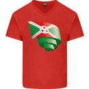 Curled Burundi Flag Burundians Day Football Mens V-Neck Cotton T-Shirt Red