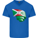 Curled Burundi Flag Burundians Day Football Mens V-Neck Cotton T-Shirt Royal Blue