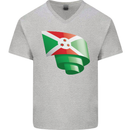 Curled Burundi Flag Burundians Day Football Mens V-Neck Cotton T-Shirt Sports Grey