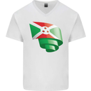 Curled Burundi Flag Burundians Day Football Mens V-Neck Cotton T-Shirt White