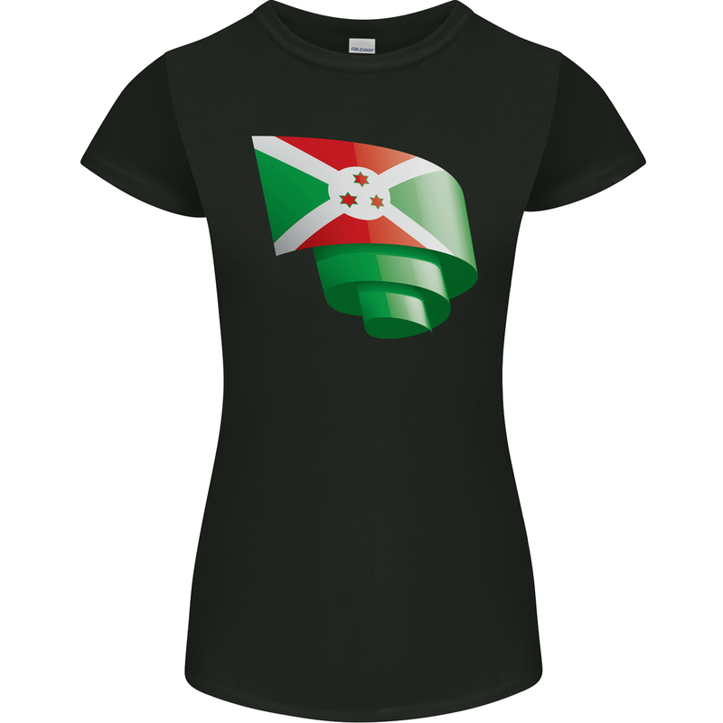 Curled Burundi Flag Burundians Day Football Womens Petite Cut T-Shirt Black