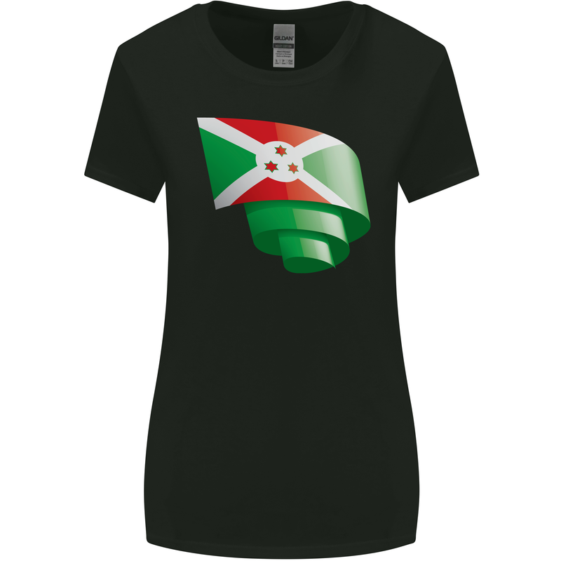 Curled Burundi Flag Burundians Day Football Womens Wider Cut T-Shirt Black