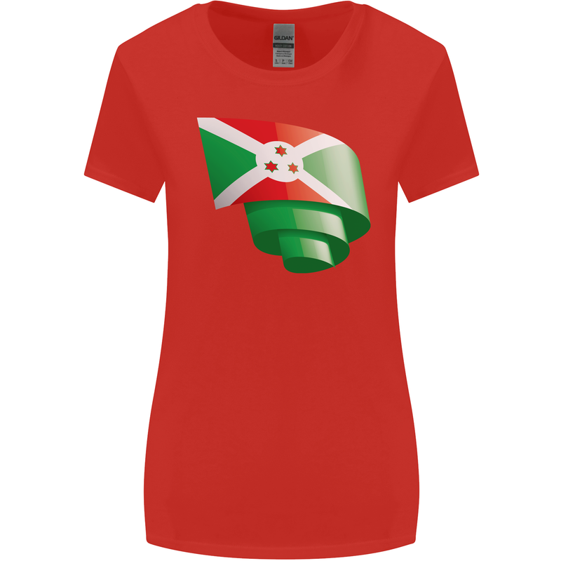 Curled Burundi Flag Burundians Day Football Womens Wider Cut T-Shirt Red
