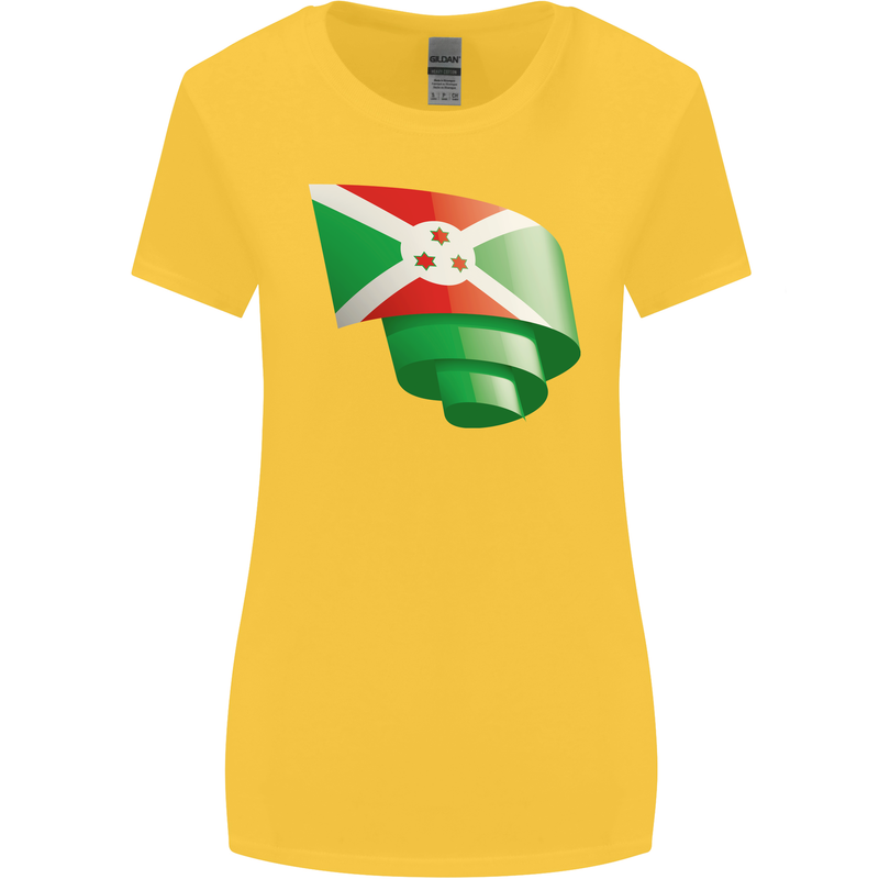 Curled Burundi Flag Burundians Day Football Womens Wider Cut T-Shirt Yellow