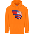 Curled Cambodia Flag Cambodian Day Football Childrens Kids Hoodie Orange