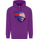 Curled Cambodia Flag Cambodian Day Football Childrens Kids Hoodie Purple