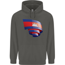 Curled Cambodia Flag Cambodian Day Football Childrens Kids Hoodie Storm Grey