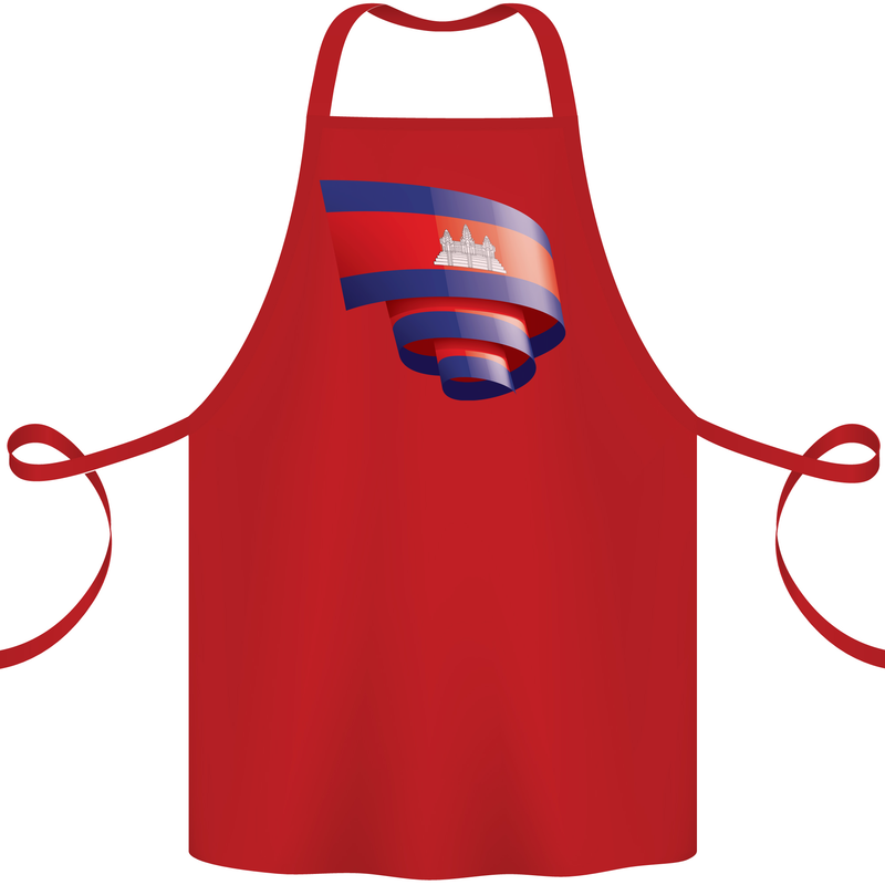 Curled Cambodia Flag Cambodian Day Football Cotton Apron 100% Organic Red