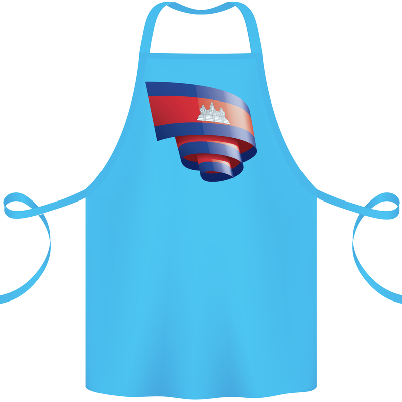 Curled Cambodia Flag Cambodian Day Football Cotton Apron 100% Organic Turquoise