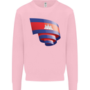 Curled Cambodia Flag Cambodian Day Football Kids Sweatshirt Jumper Light Pink