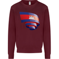 Curled Cambodia Flag Cambodian Day Football Kids Sweatshirt Jumper Maroon