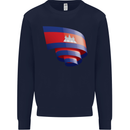 Curled Cambodia Flag Cambodian Day Football Kids Sweatshirt Jumper Navy Blue