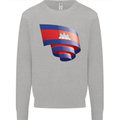 Curled Cambodia Flag Cambodian Day Football Kids Sweatshirt Jumper Sports Grey