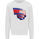 Curled Cambodia Flag Cambodian Day Football Kids Sweatshirt Jumper White