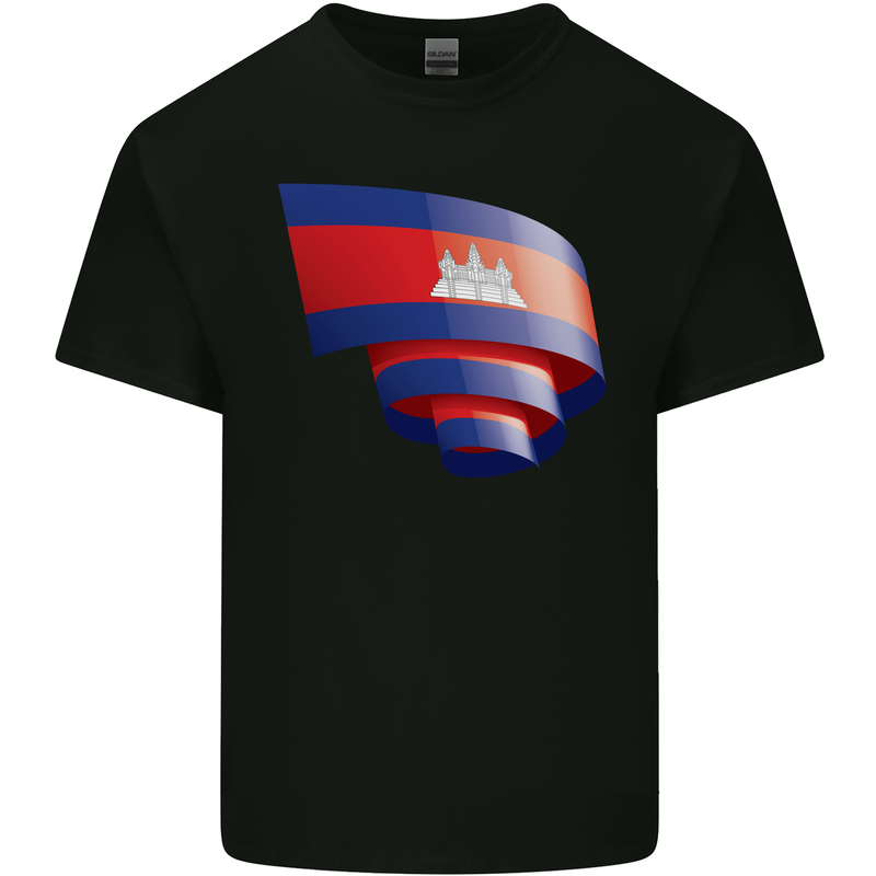 Curled Cambodia Flag Cambodian Day Football Kids T-Shirt Childrens Black