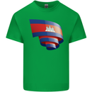 Curled Cambodia Flag Cambodian Day Football Kids T-Shirt Childrens Irish Green
