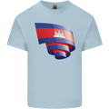 Curled Cambodia Flag Cambodian Day Football Kids T-Shirt Childrens Light Blue