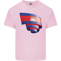 Curled Cambodia Flag Cambodian Day Football Kids T-Shirt Childrens Light Pink