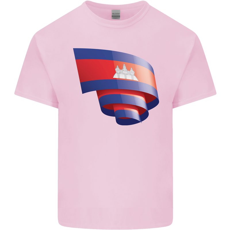 Curled Cambodia Flag Cambodian Day Football Kids T-Shirt Childrens Light Pink