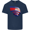 Curled Cambodia Flag Cambodian Day Football Kids T-Shirt Childrens Navy Blue