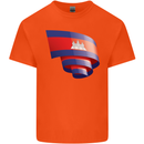 Curled Cambodia Flag Cambodian Day Football Kids T-Shirt Childrens Orange