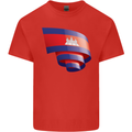 Curled Cambodia Flag Cambodian Day Football Kids T-Shirt Childrens Red