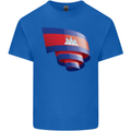 Curled Cambodia Flag Cambodian Day Football Kids T-Shirt Childrens Royal Blue