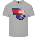 Curled Cambodia Flag Cambodian Day Football Kids T-Shirt Childrens Sports Grey