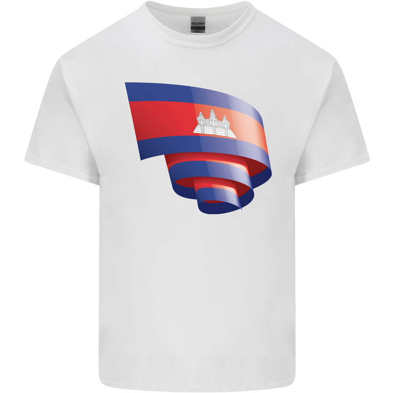 Curled Cambodia Flag Cambodian Day Football Kids T-Shirt Childrens White