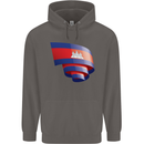 Curled Cambodia Flag Cambodian Day Football Mens 80% Cotton Hoodie Charcoal