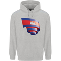 Curled Cambodia Flag Cambodian Day Football Mens 80% Cotton Hoodie Sports Grey