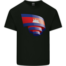 Curled Cambodia Flag Cambodian Day Football Mens Cotton T-Shirt Tee Top Black