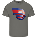 Curled Cambodia Flag Cambodian Day Football Mens Cotton T-Shirt Tee Top Charcoal