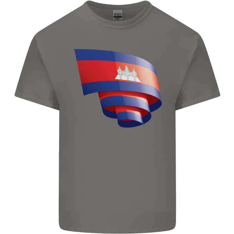 Curled Cambodia Flag Cambodian Day Football Mens Cotton T-Shirt Tee Top Charcoal