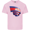 Curled Cambodia Flag Cambodian Day Football Mens Cotton T-Shirt Tee Top Light Pink