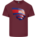 Curled Cambodia Flag Cambodian Day Football Mens Cotton T-Shirt Tee Top Maroon