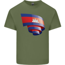 Curled Cambodia Flag Cambodian Day Football Mens Cotton T-Shirt Tee Top Military Green