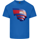 Curled Cambodia Flag Cambodian Day Football Mens Cotton T-Shirt Tee Top Royal Blue