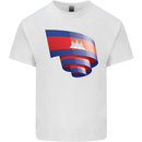 Curled Cambodia Flag Cambodian Day Football Mens Cotton T-Shirt Tee Top White