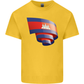 Curled Cambodia Flag Cambodian Day Football Mens Cotton T-Shirt Tee Top Yellow